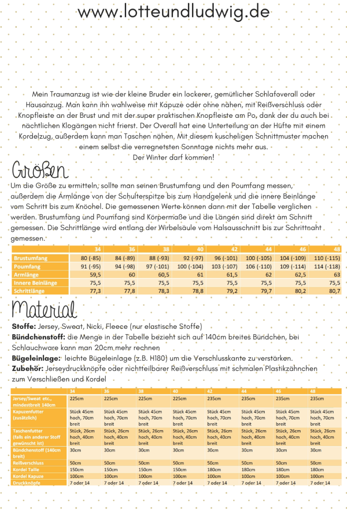 Preview: Papierschnittmuster Schlafoverall Traumanzug Gr. 34-48